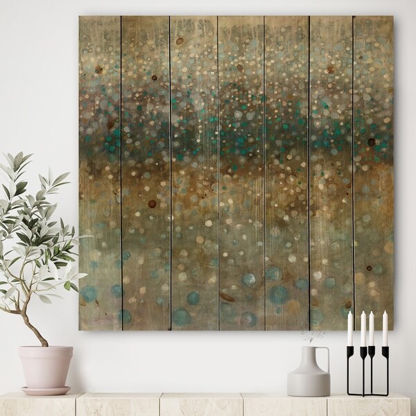 Designart 'Brown Rain' Cabin & Lodge Print on Natural Pine Wood - Blue