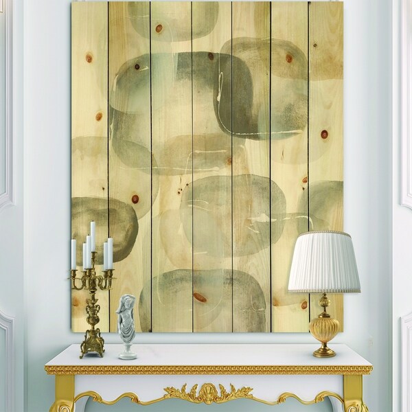 Designart 'Neutral Oval Grey Stones II' Modern Glam Print on Natural Pine Wood