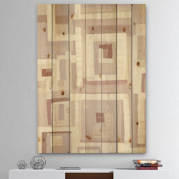 Designart 'Pink Geometric Form Windows I' Transitional Print on Natural Pine Wood - Grey