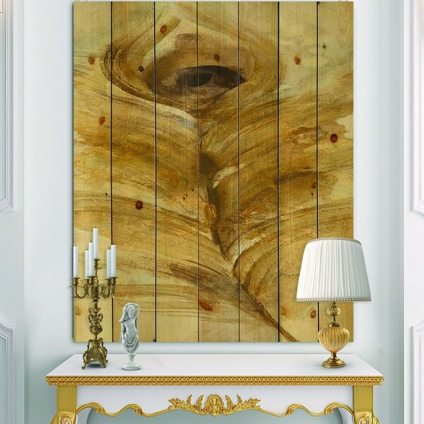 Designart 'Feather Natural elements I' Traditional Print on Natural Pine Wood - Brown