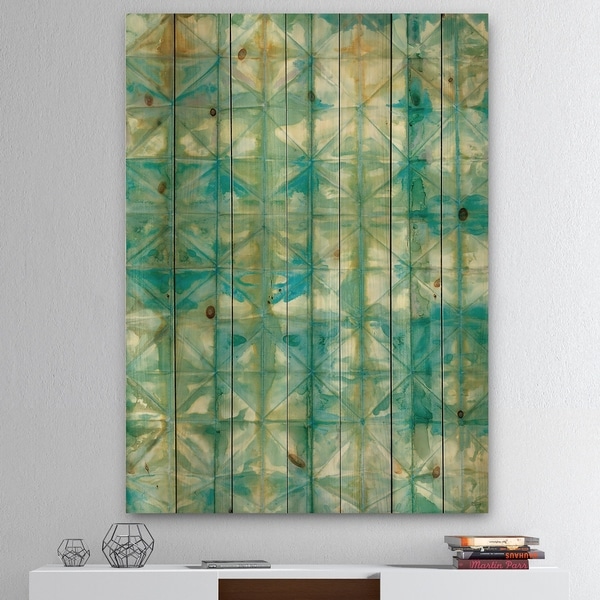 Designart 'Blue diamonds minimal geometric I' Transitional Print on Natural Pine Wood - Blue