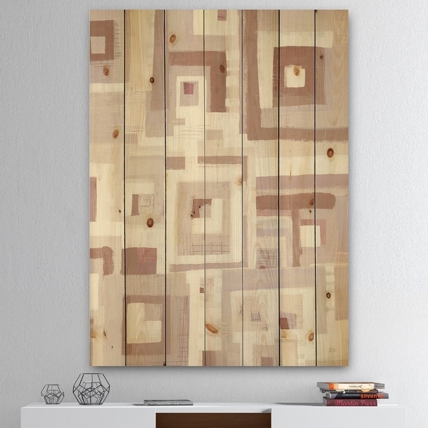 Designart 'Pink Geometric Form Windows II' Transitional Print on Natural Pine Wood - Grey
