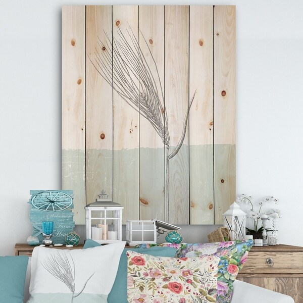 Designart 'Natural Element Farmhouse I' Cottage Print on Natural Pine Wood - Blue