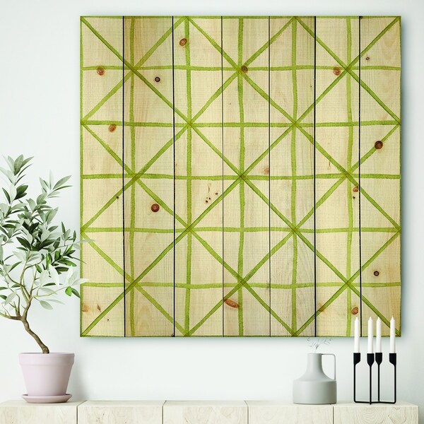 Designart 'geometric Green Triangle II' Mid-Century Modern Transitional Print on Natural Pine Wood