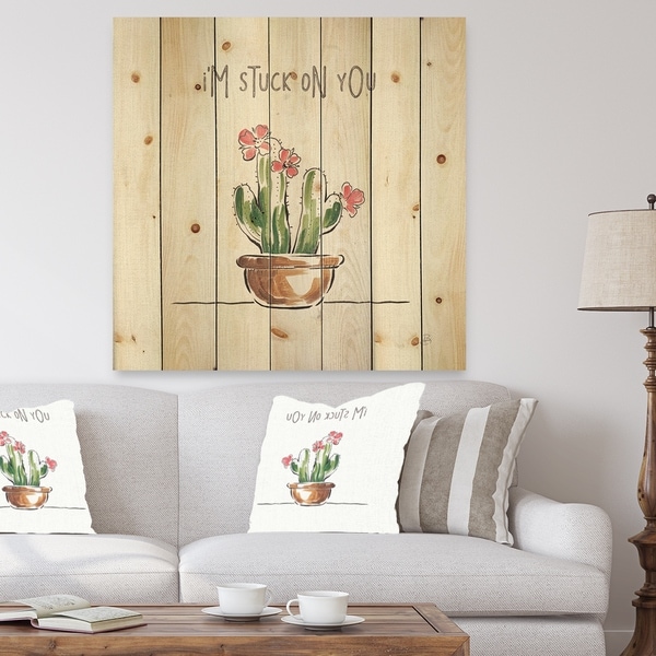 Designart 'Desert Botanical Bloom II' Cabin & Lodge Print on Natural Pine Wood - Multi-color