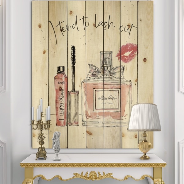 Designart 'Glam Chic Accents V' Fashion Print on Natural Pine Wood - Pink