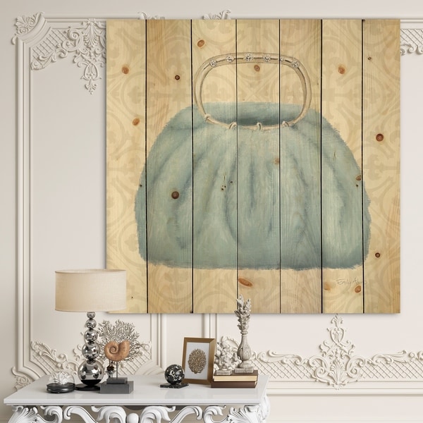 Designart 'Glam cosmetics Blue Bag' Fashion Print on Natural Pine Wood