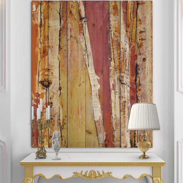 Designart 'Orange Glam Natural Wood' Traditional Print on Natural Pine Wood - Orange/Pink