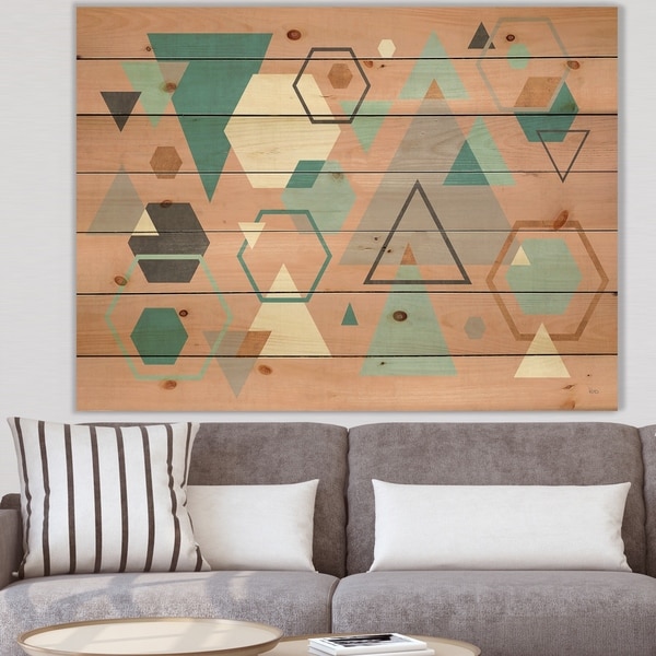 Designart 'Geometric hexagons Pattern I' Transitional Print on Natural Pine Wood - Multi-color