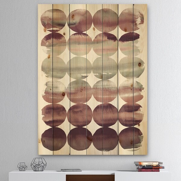 Designart 'Plum Dots minimal geometric I' Transitional Print on Natural Pine Wood - Grey/Purple