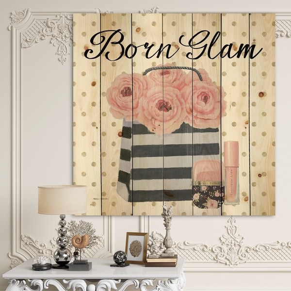 Designart 'Simply Splendid II' Posh & Luxe Print on Natural Pine Wood - Pink
