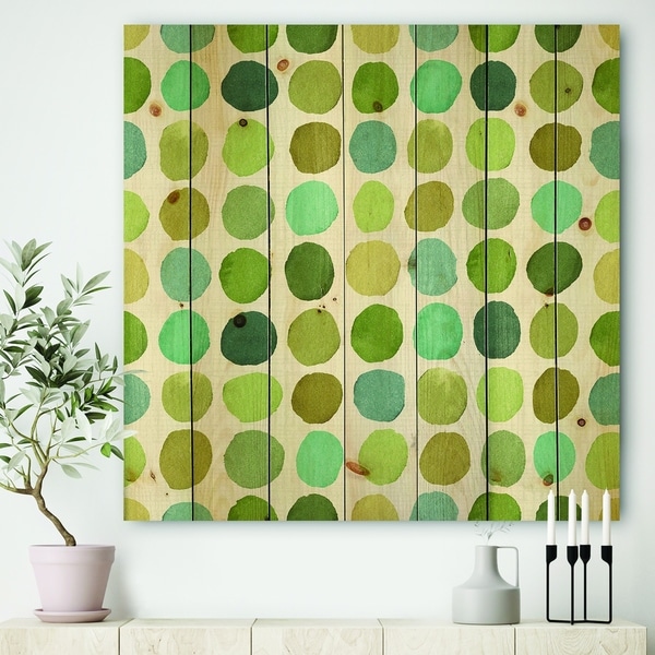 Designart 'geometric Green Circle I' Mid-Century Modern Transitional Print on Natural Pine Wood - Blue