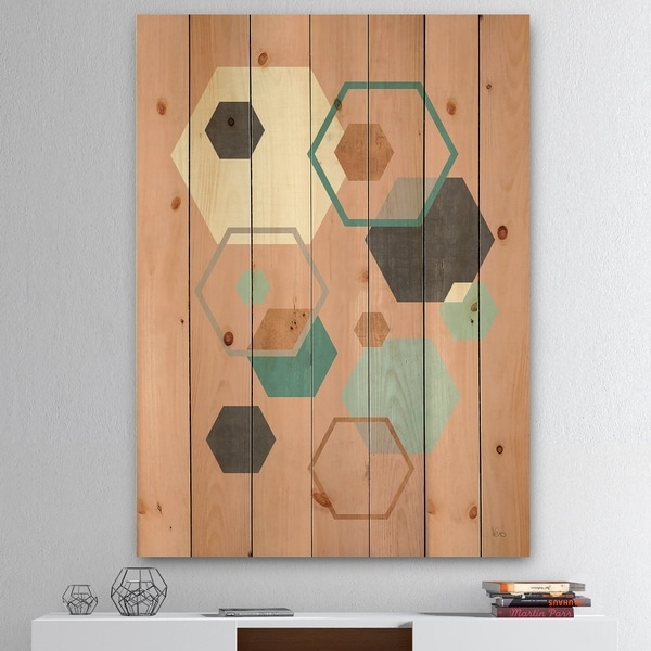 Designart 'Geometric hexagons Pattern II' Transitional Print on Natural Pine Wood - Multi-color