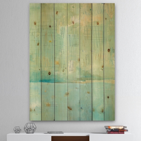 Designart 'Dreaming of the Shore I' Nautical & Coastal Print on Natural Pine Wood - Blue/Green