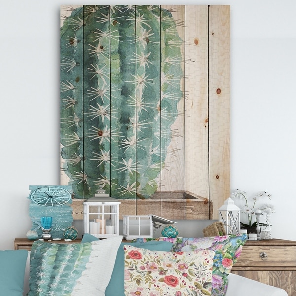 Designart 'Mixed Green Element I' Cottage Print on Natural Pine Wood