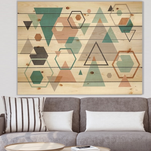 Designart 'Geometric hexagons Pattern VI' Transitional Print on Natural Pine Wood - Multi-color