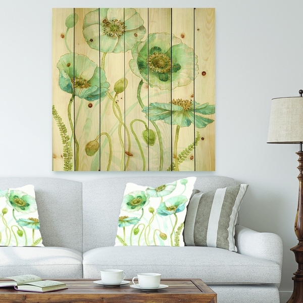 Designart 'Blue Cottage Flowers Drawing I' Farmhouse Print on Natural Pine Wood - Blue
