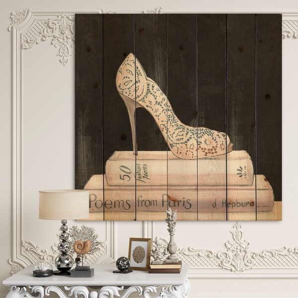 Designart 'Pink Fashion & Glam high heels I' Posh & Luxe Print on Natural Pine Wood - Black/Pink