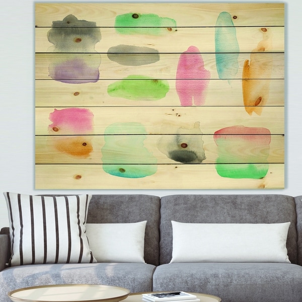 Designart 'Watercolor Geometric Swatch Element III' Mid-Century Modern Print on Natural Pine Wood - Multi-color