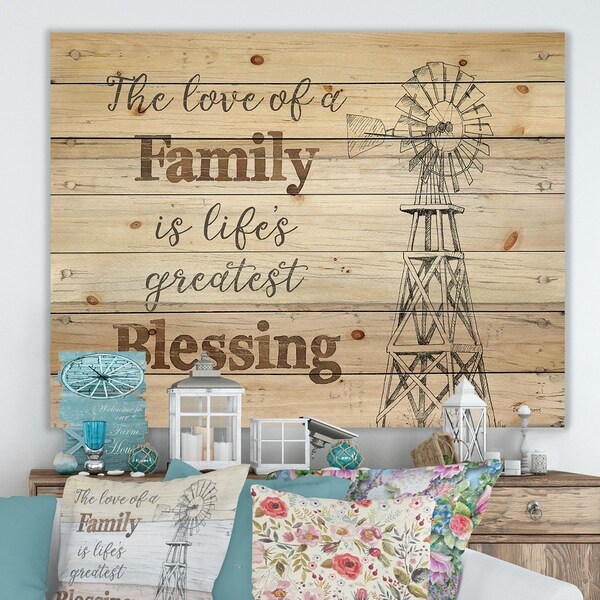 Designart 'Farmhouse Moment windmills' Farmhouse Print on Natural Pine Wood - Multi-color