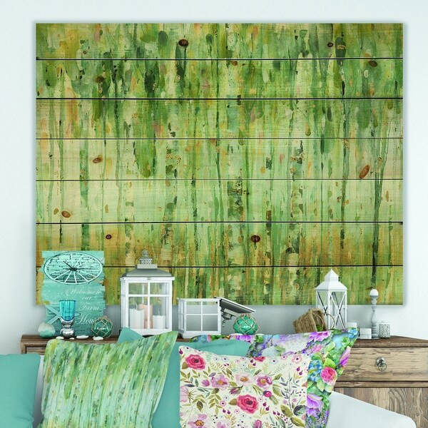 Designart 'The birch Forest II' Traditional Print on Natural Pine Wood - Green