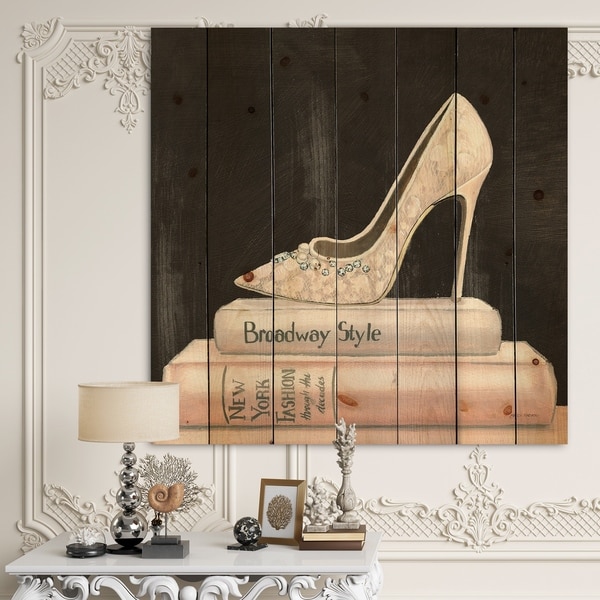 Designart 'Pink Fashion & Glam high heels II' Posh & Luxe Print on Natural Pine Wood - Black/Pink