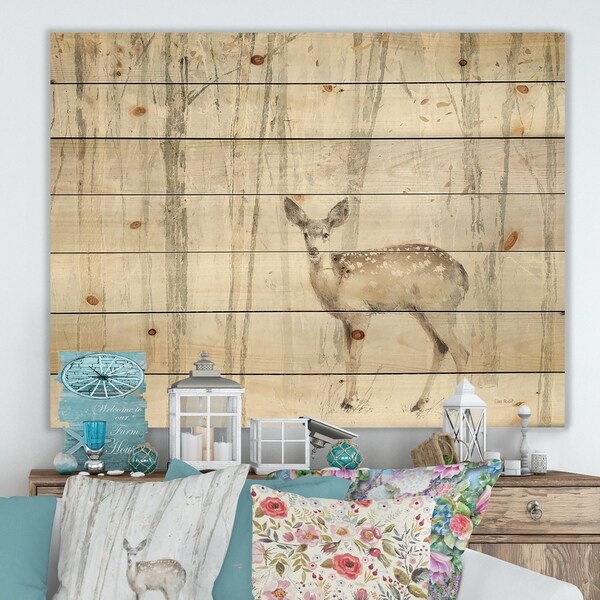 Designart 'A Woodland Walk into the Forest I' Modern Farmhouse Print on Natural Pine Wood - Grey