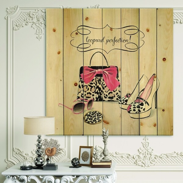 Designart 'Glam fashion handbags II' Fashion Print on Natural Pine Wood - Pink