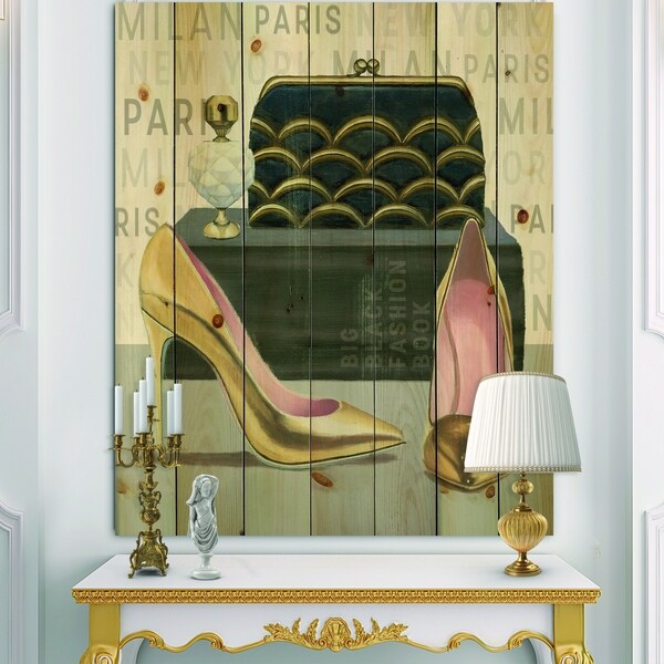 Designart 'Glam fashion High Heels IV' Posh & Luxe Print on Natural Pine Wood - Pink