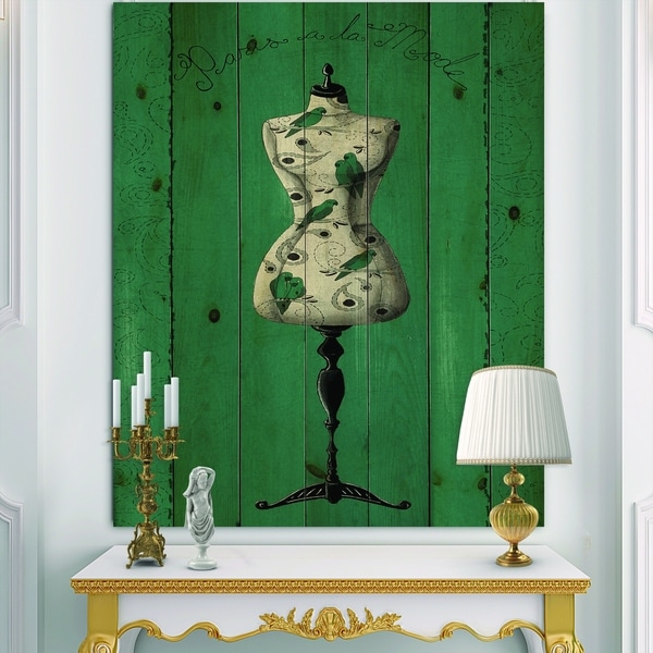 Designart 'French Couture IV' Fashion Print on Natural Pine Wood - Grey