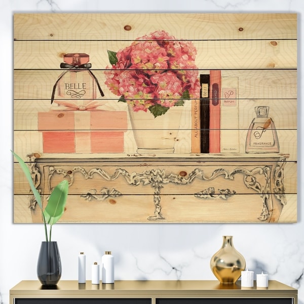 Designart 'Chic Galm Closet IV' Fashion Print on Natural Pine Wood - Pink
