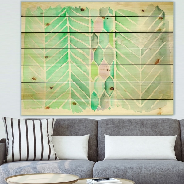 Designart 'Watercolor Geometric Swatch Element IV' Mid-Century Modern Print on Natural Pine Wood - Blue/Green
