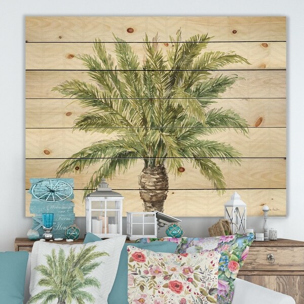 Porch & Den Mixed Botanical Greens palms IV' Print on Natural Pine Wood
