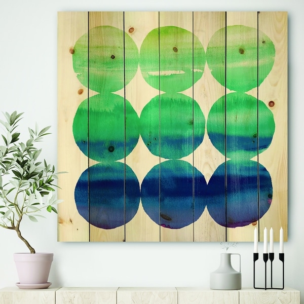 Designart 'Circle Abstract Blue Colorfields II' Mid-Century Modern Transitional Print on Natural Pine Wood - Purple