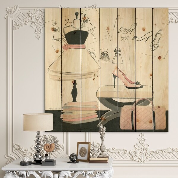 Designart 'Chic Galm Closet V' Fashion Print on Natural Pine Wood - Red