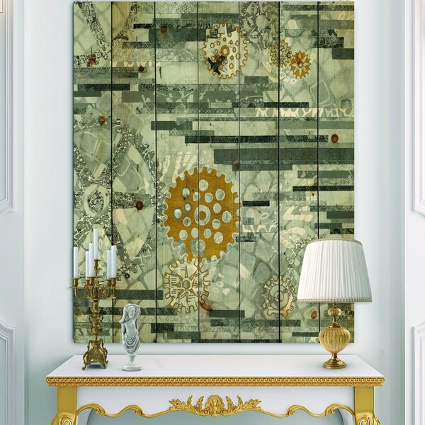 Designart 'Modern Gold Timetable I' Glam Print on Natural Pine Wood - Grey