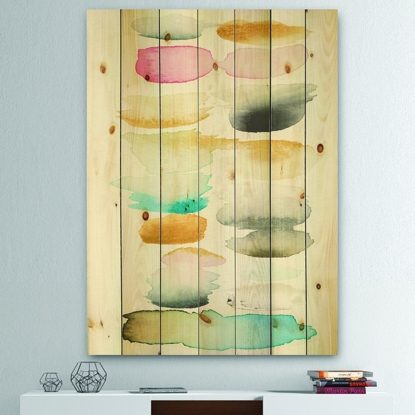 Designart 'Watercolor Geometric Swatch Element II' Mid-Century Modern Print on Natural Pine Wood - Multi-color