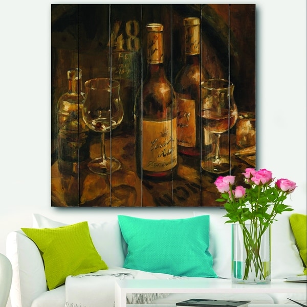 Designart 'Vintage Wine Cellar' Traditional Print on Natural Pine Wood - Brown