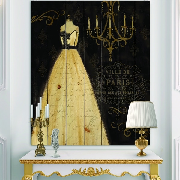 Designart 'French chandeliers Couture III' Fashion Print on Natural Pine Wood - Black