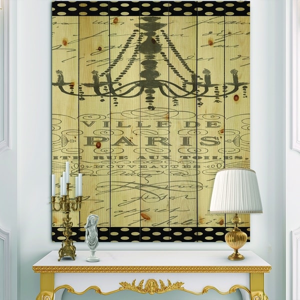 Designart 'French chandeliers Couture I' Fashion Print on Natural Pine Wood - Grey