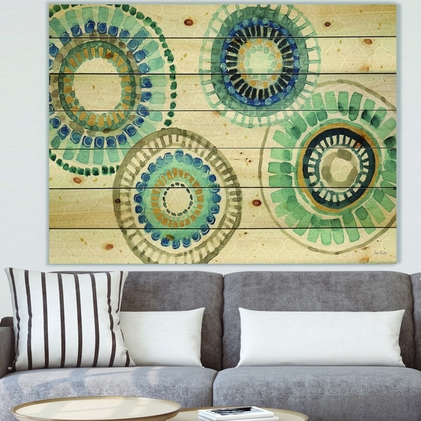 Designart 'Modern Gold Timetable II' Mid-Century Modern Print on Natural Pine Wood - Blue