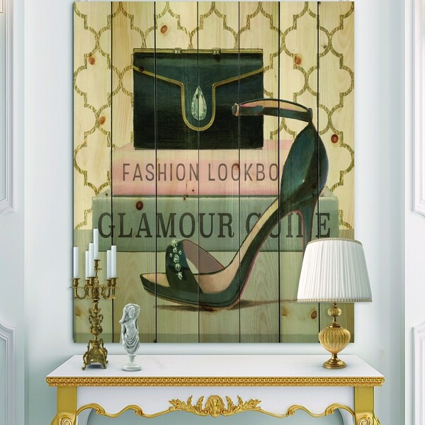 Designart 'Glam fashion High Heels VI' Posh & Luxe Print on Natural Pine Wood - Black