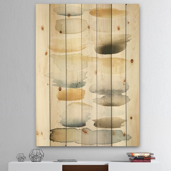 Designart 'Watercolor Geometric Swatch Element V' Mid-Century Modern Transitional Print on Natural Pine Wood - Brown