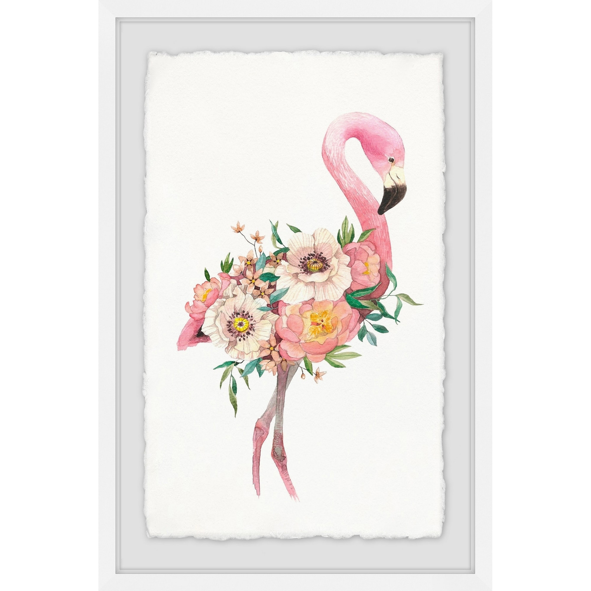 'Floral Flamingo' Framed Painting Print - Multi-Color
