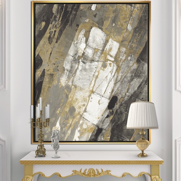 Shop Designart 'Gold, Black and White Hanpainted Abstract' Traditional