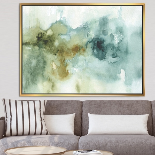 Designart 'Abstract Watercolor Green House' Modern & Contemporary Framed Canvas - Blue