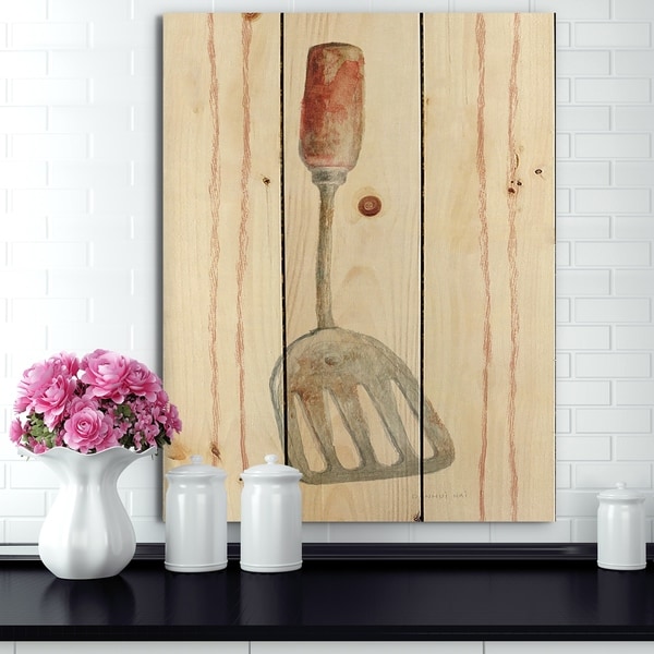 Designart 'Farm Kitchen I' Kitchen Print on Natural Pine Wood - Grey/Red