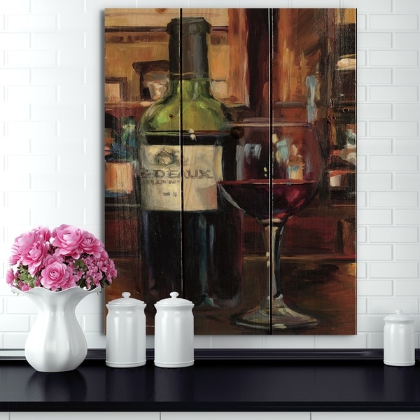 Designart 'A Reflection of Wine Bottle I' Food and Beverage Print on Natural Pine Wood - Black/Brown