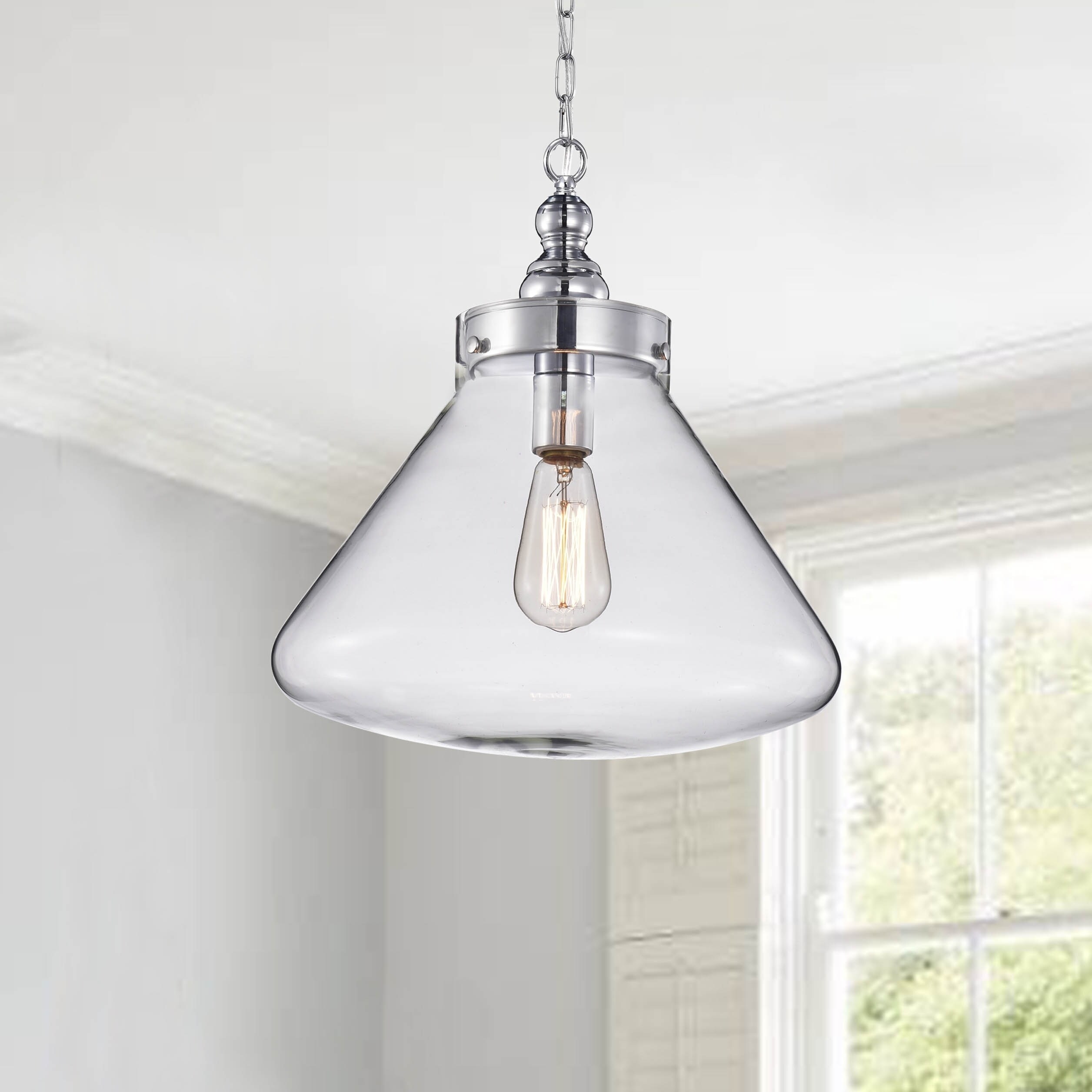 Malvina Chrome Finish Single Light Clear Glass Pendant Chandelier - Chandeliers For Bedrooms by Overstock.com