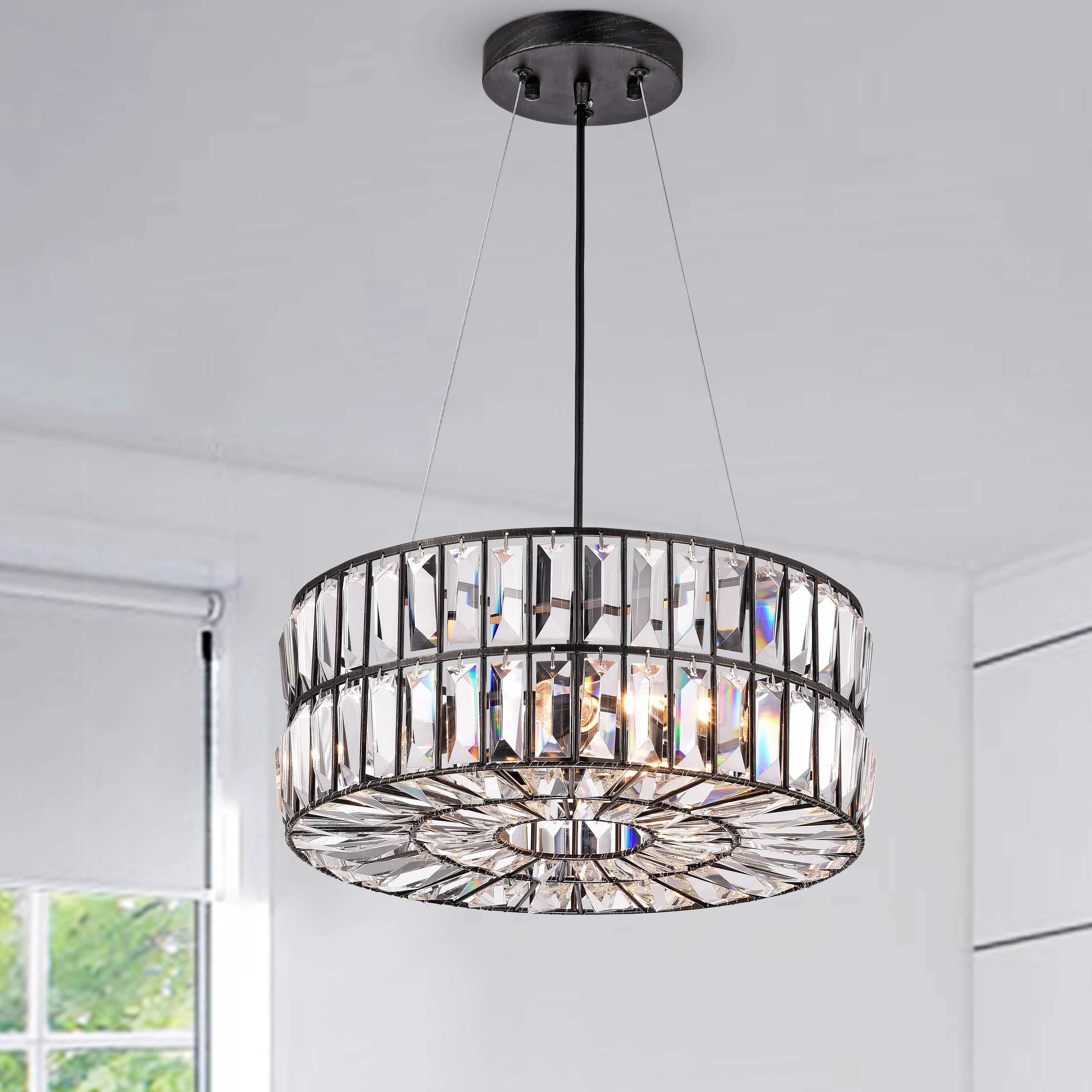 Justina 4-Light Antique Black Crystal Glass Prism Chandelier - Chandeliers For Bedrooms by Overstock.com